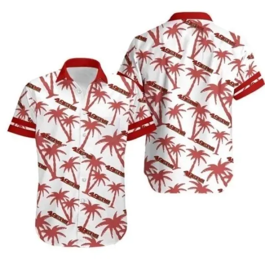 Discover San Francisco Football Team 49erss Hawaiian Shirt Coconut Trees On White Theme,