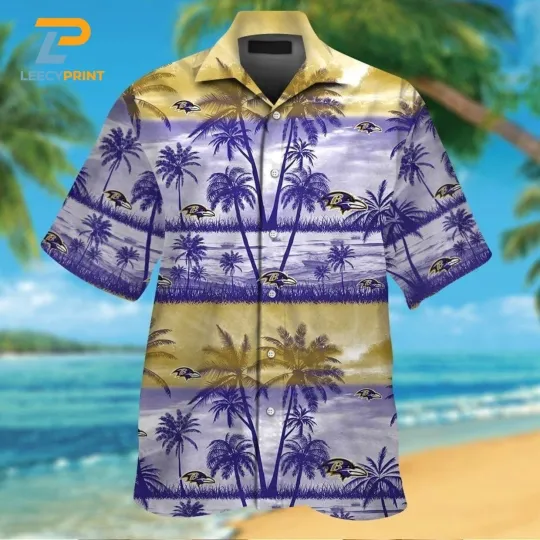 Discover Baltimore Football Team Ravenss Hawaiian Tropical Design Short Sleeve Button Up