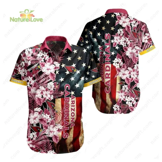 Discover Arizonna Football Team Cardinalss America Flag Hibiscus Flower Hawaiian Shirt