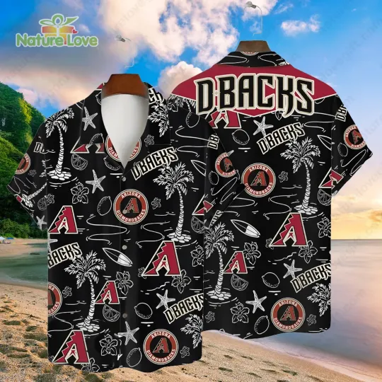 Discover Arizonna Baseball Team Diamondbackss Tropical Palms Black Hawaiian Shirt