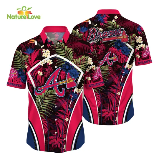 Discover Atlanta Baseball Team Bravess Flower Tropical Hawaiian Button Down Shirt