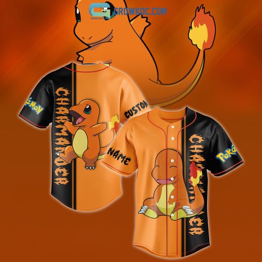 Discover PKM Charmander Custom Name Cartoon Movies Baseball Jersey