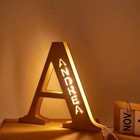 Discover Wooden Initial light, Personalized Led Night Light For Kids, Wooden Alphabetical Night Light With Custom Name, Customized Housewarming Gift