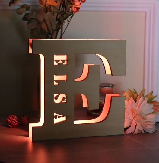 Custom Wooden Alphabet LED Night Light: Personalized Baby Decor