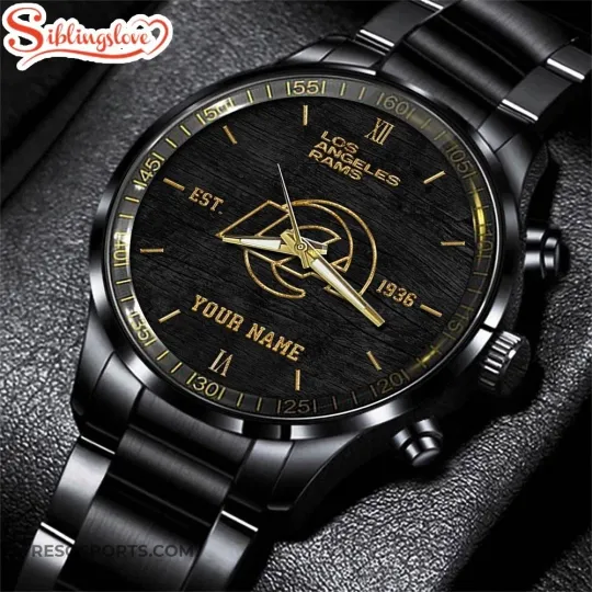 Discover Custom Name Los Angeles Football  Team Ramss Black Stainless Steel Watch For Fan