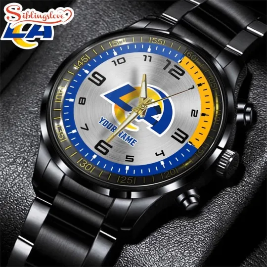 Discover Custom Name Los Angeles Football  Team Ramss Black Stainless Steel Watch Gifts F