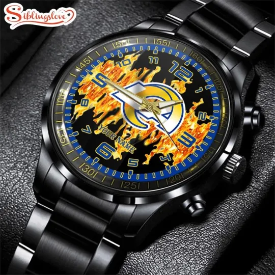 Discover Custom Name Los Angeles Football  Team Ramss 3D Men Black Stainless Steel Watch