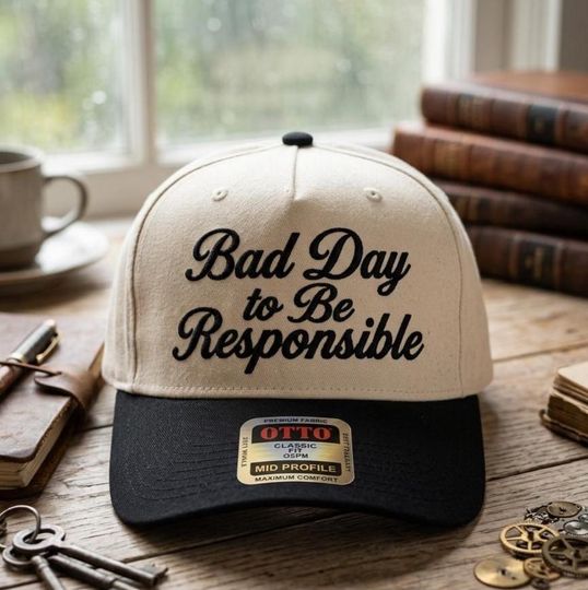 Embroidered Retro Two-Tone Cap, "Bad Day to Be Responsible" Slogan