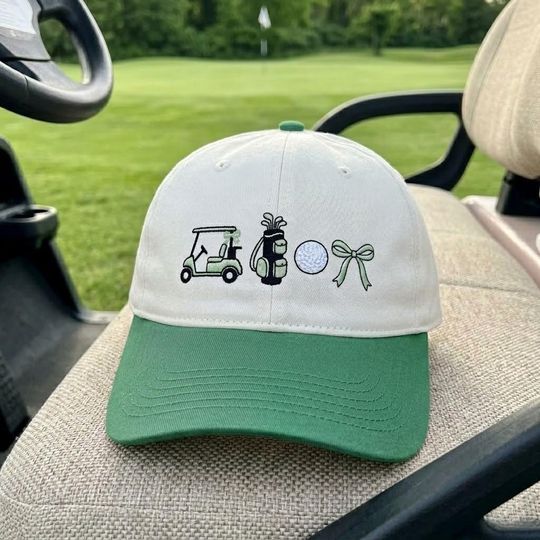 Coquette Golf Club Hat, Two Tone Embroidered Cap, Golf Bag & Ball Accessory, Cute Golfer Giftware, Preppy Style