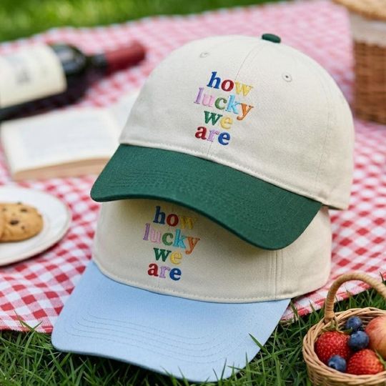 Colorful How Lucky We Are Hat Embroidered Dad Hat, Two Tone Positive Vibes Baseball Cap, Mental Health Gift