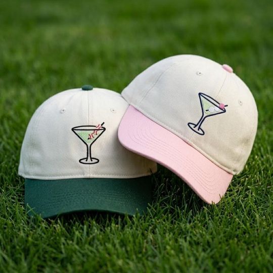 Baseball Martini Drink Embroidered Hat, Football Martini Hat, Baseball Mom Cap, Golf Cocktail Cap, Two Tone Soociial Clubb Hat