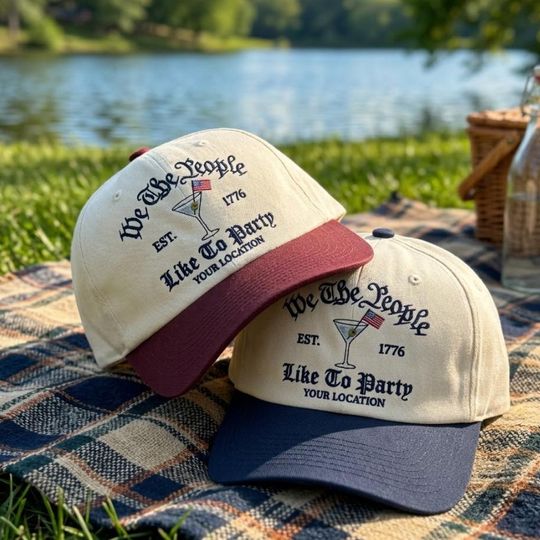 Discover Personalized USA Bachelorette Hat, We The People Like To Party Cap, 4th of July Trip Accessory, Fourth of July Bach Hats