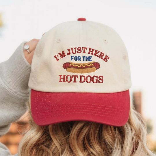 Embroidered Just Here For The Hotdogs, Trendy Funny Baseball Hat, Independence Day Gift, Retro America Patriotic Hat