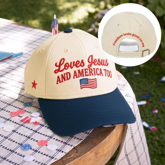 Embroidered Loves Jesus And America Too, patriotic Embroidered Hat, Independence Day Hat, America Retro Design, Christian 4th of July Cap