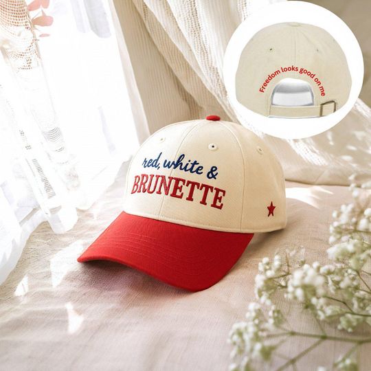 Discover Embroidered Red White And Brunette Trucker Cap, Red White And Blonde Washed Hat, Fourth of July hat, 4th of July Hat, 6 panel baseball Cap