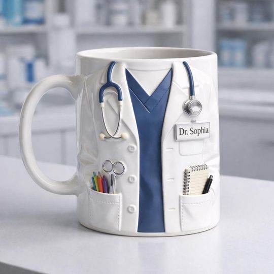 Personalized Doctor Mug - Custom Name Medical Coffee Cup with Stethoscope Design for Healthcare Professionals