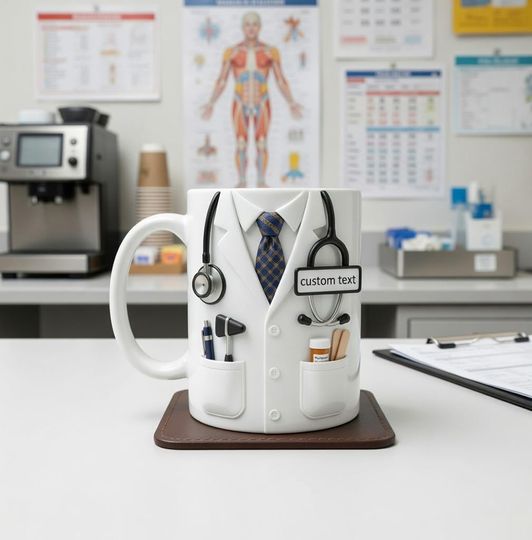 Personalized Medical Mug – Doctor & Nurse Appreciation Cup, Med School Graduation Gift, Custom Name 3D Embossed Accent Mug