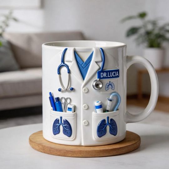 3D Embossed Accent Mug - Personalized Doctor, Medical, Pulmonologist, Respiratory Therapist, Healthcare Worker Gift
