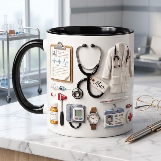 3D Embossed Accent Mug with Personalized Doctor and Nurse Design, Healthcare Digital File