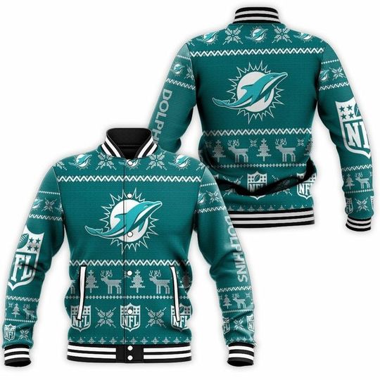 Discover football Miami Dolphins Aqua Baseball Jacket