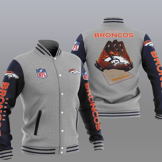 Discover football Denver Broncos Grey Baseball Jacket