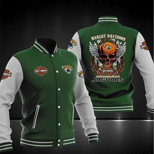 Discover football Jacksonville Jaguars Green Skull Baseball Jacket V2