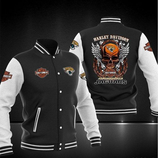 Discover football Jacksonville Jaguars Black Skull Baseball Jacket V2