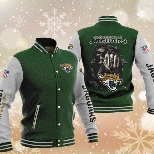 Discover football Jacksonville Jaguars Green Skull Baseball Jacket
