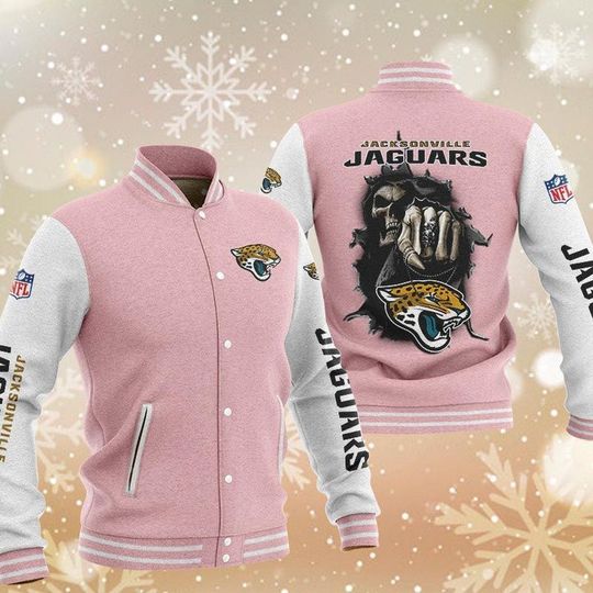 Discover football Jacksonville Jaguars Pink Skull Baseball Jacket