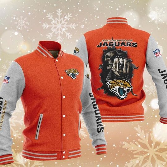 Discover football Jacksonville Jaguars Orange Skull Baseball Jacket