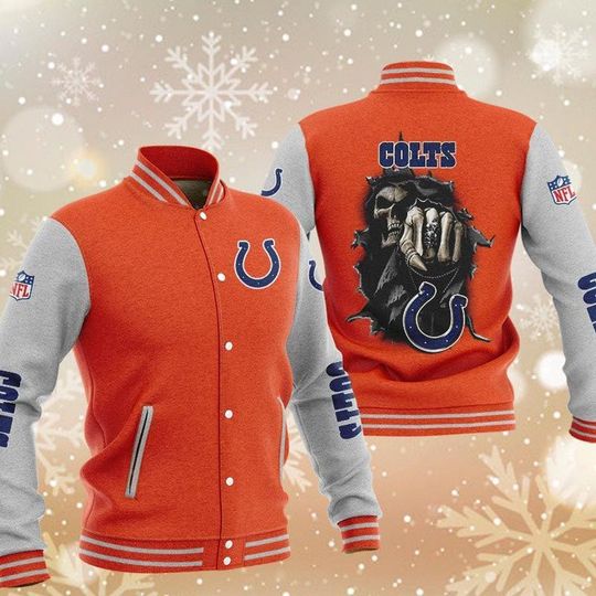 Discover football Indianapolis Colts Orange Skull Baseball Jacket