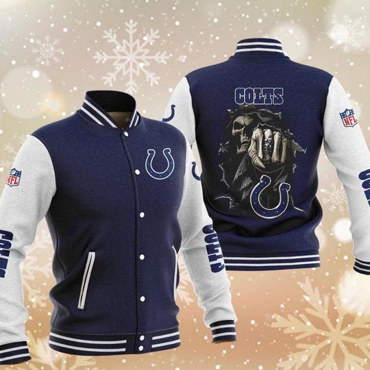 Discover football Indianapolis Colts Navy Skull Baseball Jacket