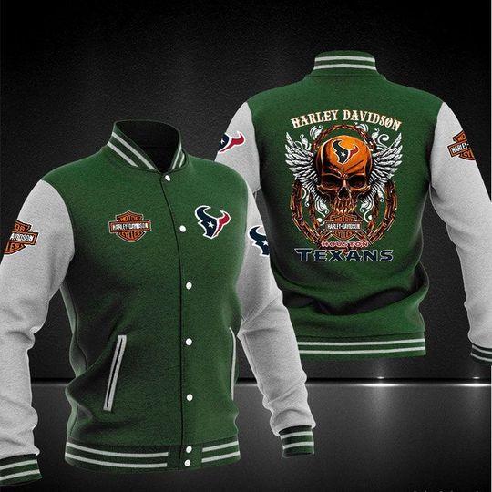 Discover football Houston Texans Green Skull Baseball Jacket
