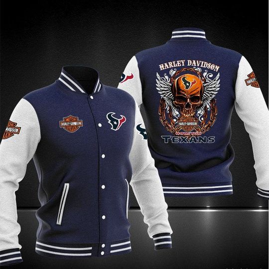 Discover football Houston Texans Navy Skull Baseball Jacket