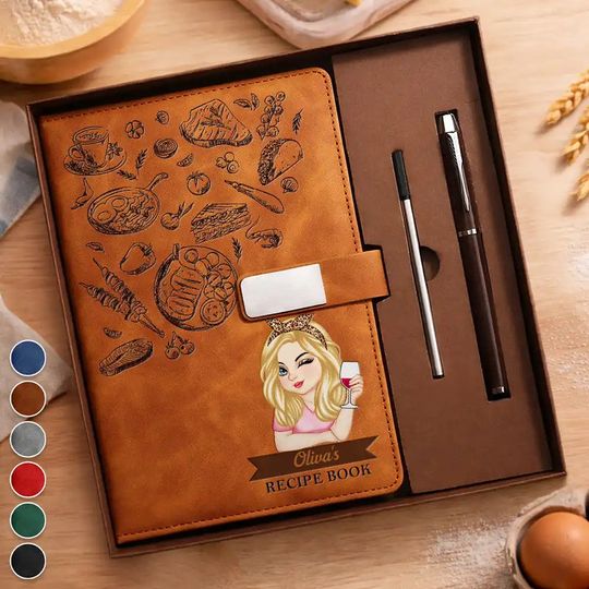 Recipe Book - Personalized Leather Notebook Set