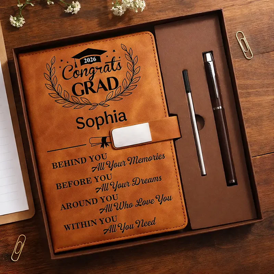 Behind You All Memories Congrats Grad - Personalized Leather Notebook