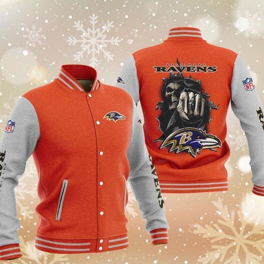 Discover football Baltimore Ravens Orange Skull Baseball Jacket