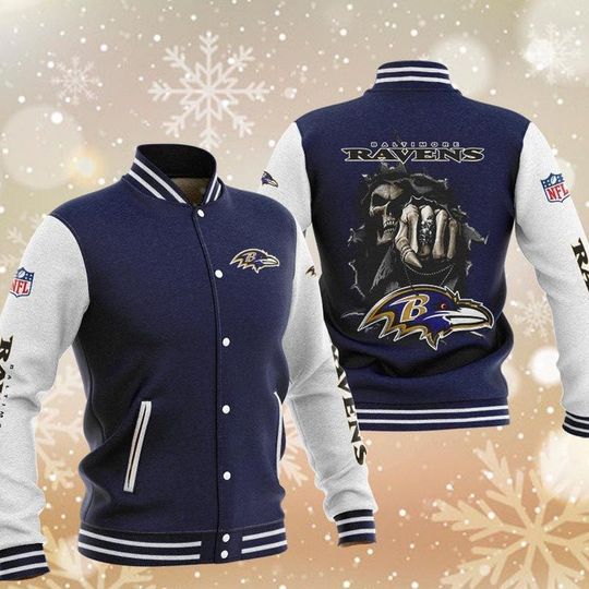 football Baltimore Ravenss Navy Skull Baseball Jacket