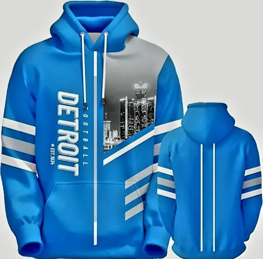 Discover 2026 NEW Detroit Football Blue/Gray Fan Apparel Hoodie