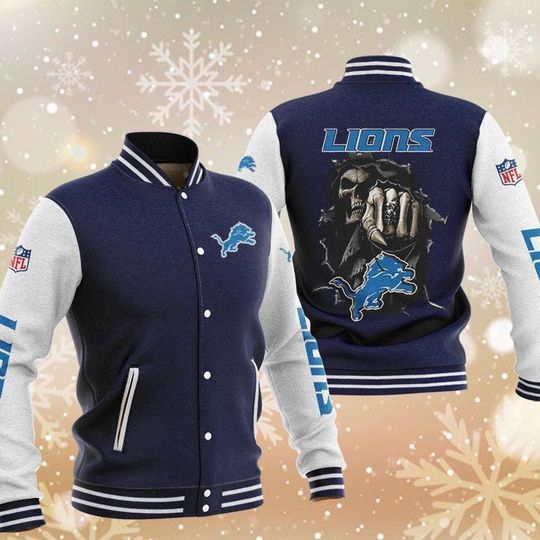 Discover football Detroit Lions Navy Skull Baseball Jacket