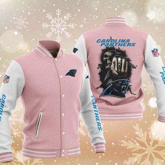 Discover football Carolina Panthers Pink Skull Baseball Jacket