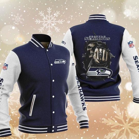 Discover football Seattle Seahawkss Navy Skull Baseball Jacket