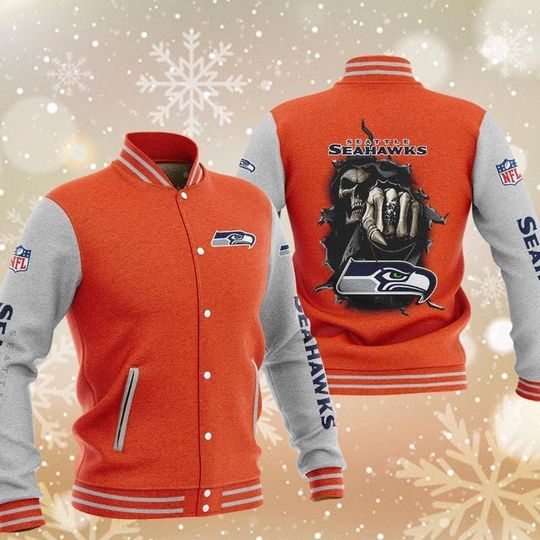 Discover football Seattle Seahawkss Orange Skull Baseball Jacket