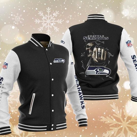 Discover football Seattle Seahawkss Black Skull Baseball Jacket