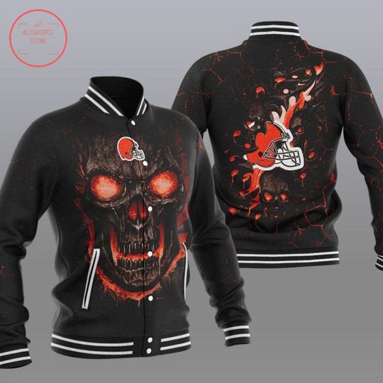 Discover football Cleveland Brownss Fire Skull Baseball Jacket