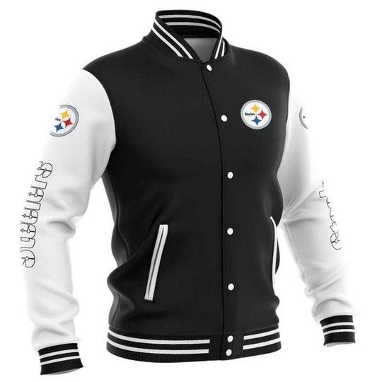 Discover football Pittsburgh Steelesr Black White Baseball Jacket