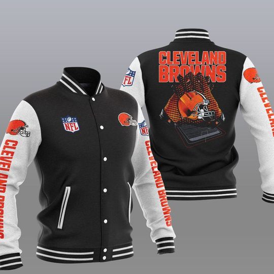 Discover football Cleveland Brownss White Brown Baseball Jacket