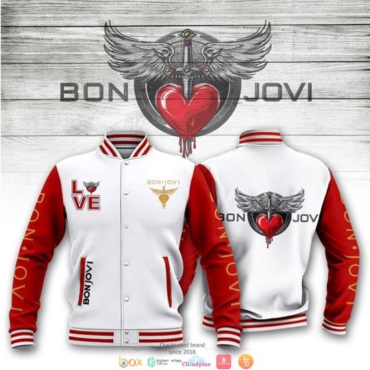 Discover Bon Jovi White Red Baseball Jacket