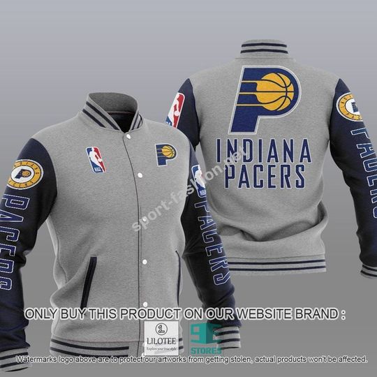 Discover Indiana Pacerss Gray Navy Baseball Jacket