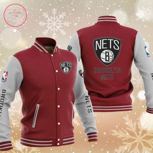 Discover Brooklyn Nets Red Gray Baseball Jacket